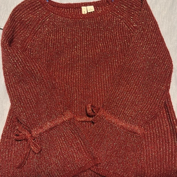 Anthropology Moth red lurex bow sleeve sweater - Picture 1 of 6